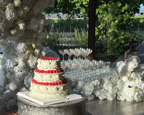 Retro Style Cream Piping with Raspberry Wedding Cake