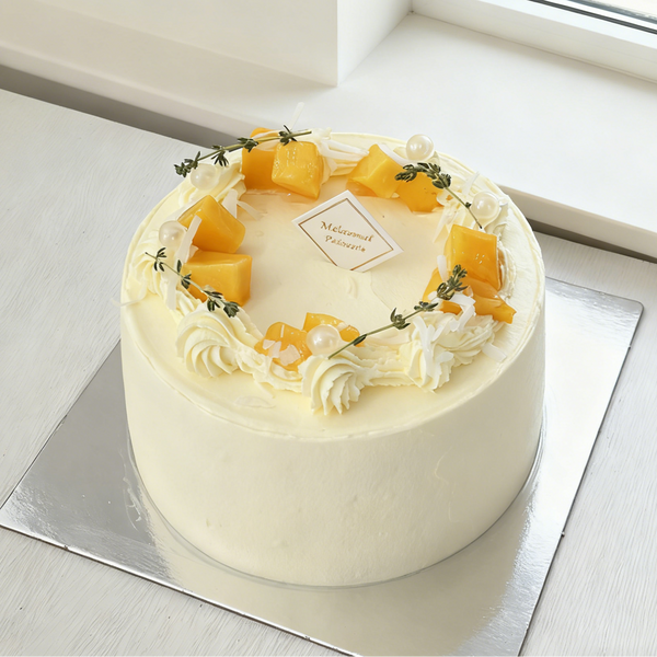 Mango & Coconut Cream with Pandan Chiffon Cake 椰奶斑斓芒果