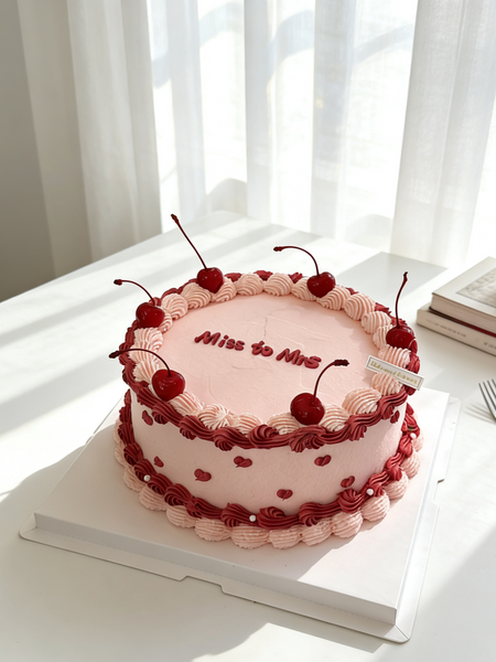 Retro-style Piping Cake with Cherry 复古樱桃奶油裱花蛋糕