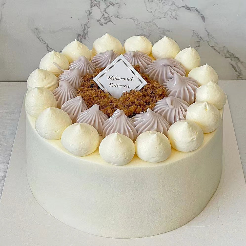 Taro with Salted Egg Yolk Custard Chiffon Cake (Pork Floss Topping) 芋泥咸蛋黄肉松